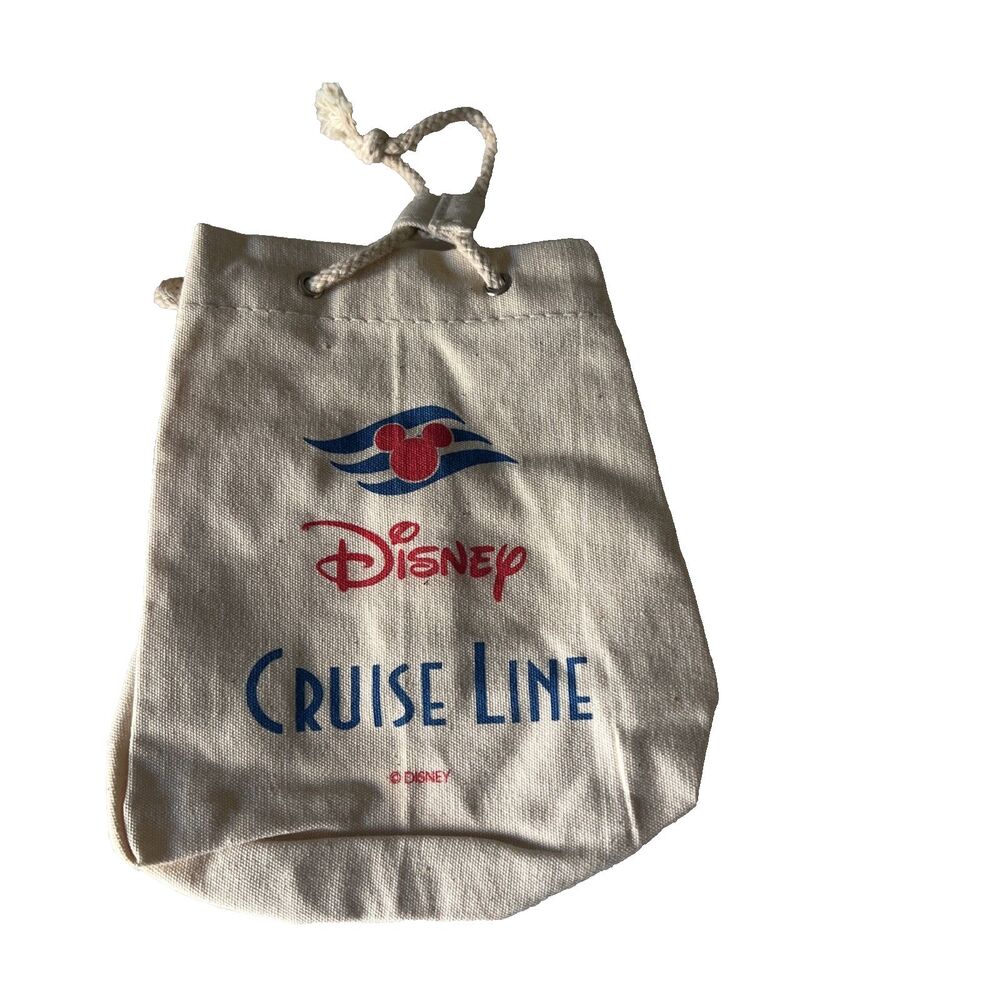 Disney Cruise Line Small Bag Pouch Round Canvas Drawstring Tote Mickey Logo New - Picture 10 of 10